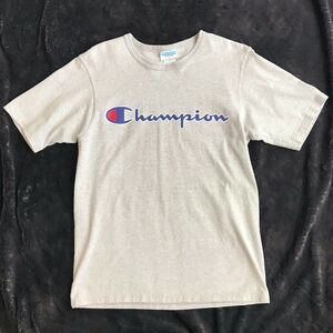 Champion Jersey T-Shirt Short‎ Sleeves Graphic Script Logo Gray in Men's Medium